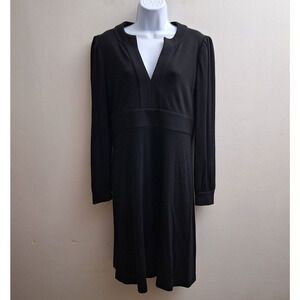 Diane Von Furstenberg 100% Wool Sheath Dress 10 Black V-neck Long Sleeves DVF